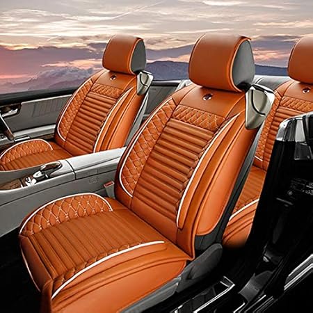 Amazon ラグジュアリーシートカバー 防水puレザーフルシートカバー トヨタ For Toyotaプリウス に適した5シートスカートラップタイプ シートカバー オレンジ色 シートカバー 車 バイク