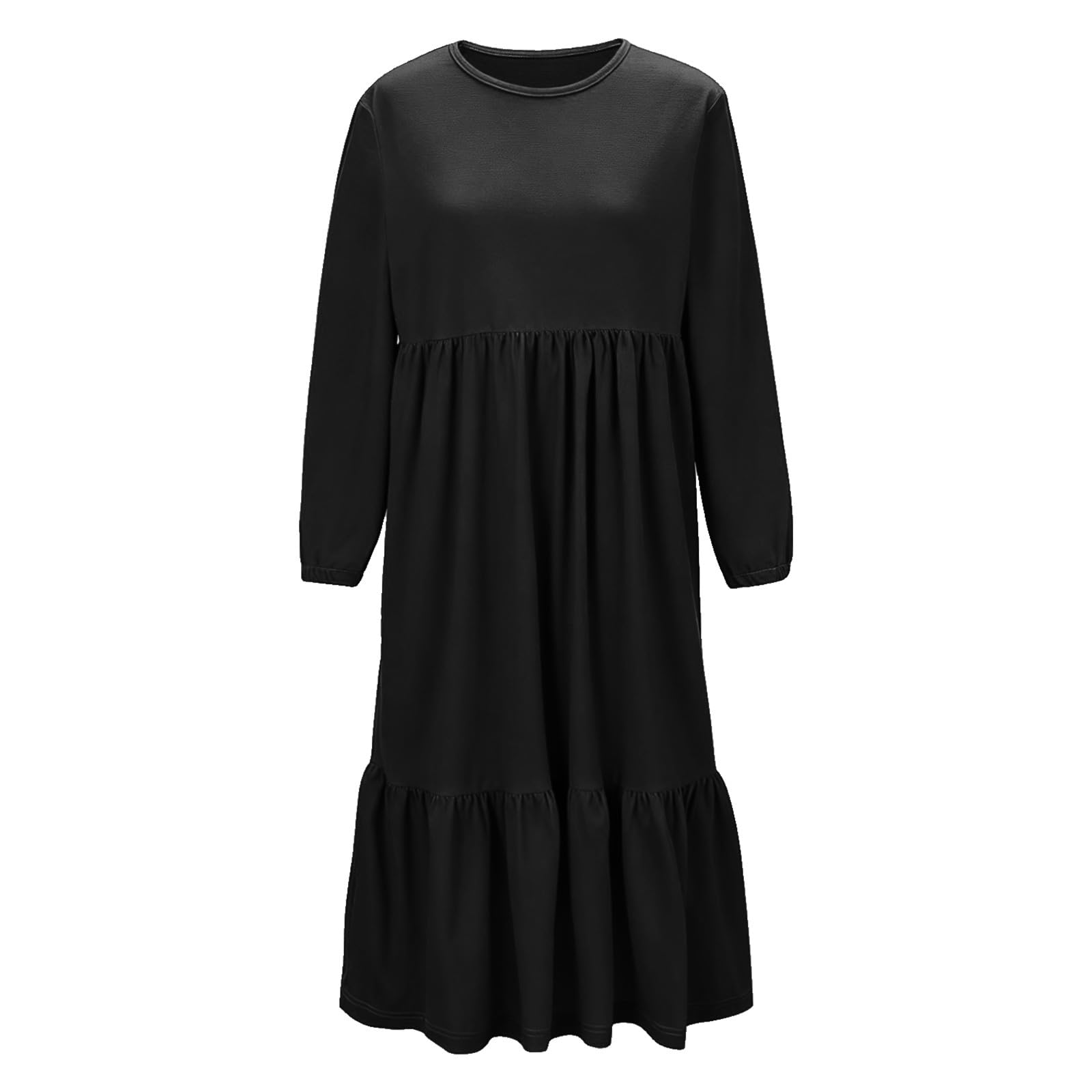Vestido de manga larga para niñas, vestido casual de playa, primavera, verano, vacaciones, cuello redondo, escalonado, acampanado, maxivestidos con bolsillos