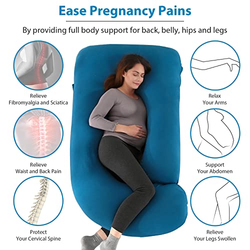 Image of Victostar Polyester Pregnancy Pillow,57 Inches U Shaped Maternity Pillow With Removable Cover Full Body Pillow Support For Back, Hips, Legs, Belly (Navy Blue)