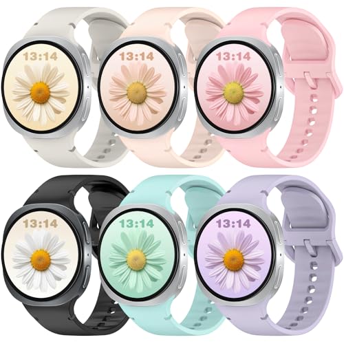 BandRain 6 Pack Sport Bands Compatible with Samsung Galaxy Watch 8 Band 40mm 44mm/Galaxy Watch 8 Classic 46mm Waterproof Soft Silicone Strap Wristband for Galaxy Watch 8/8 Classic 2025 Women Men (6 Pack-Black+Pink+Mint Green+Purple+Sand Pink+Starlight)