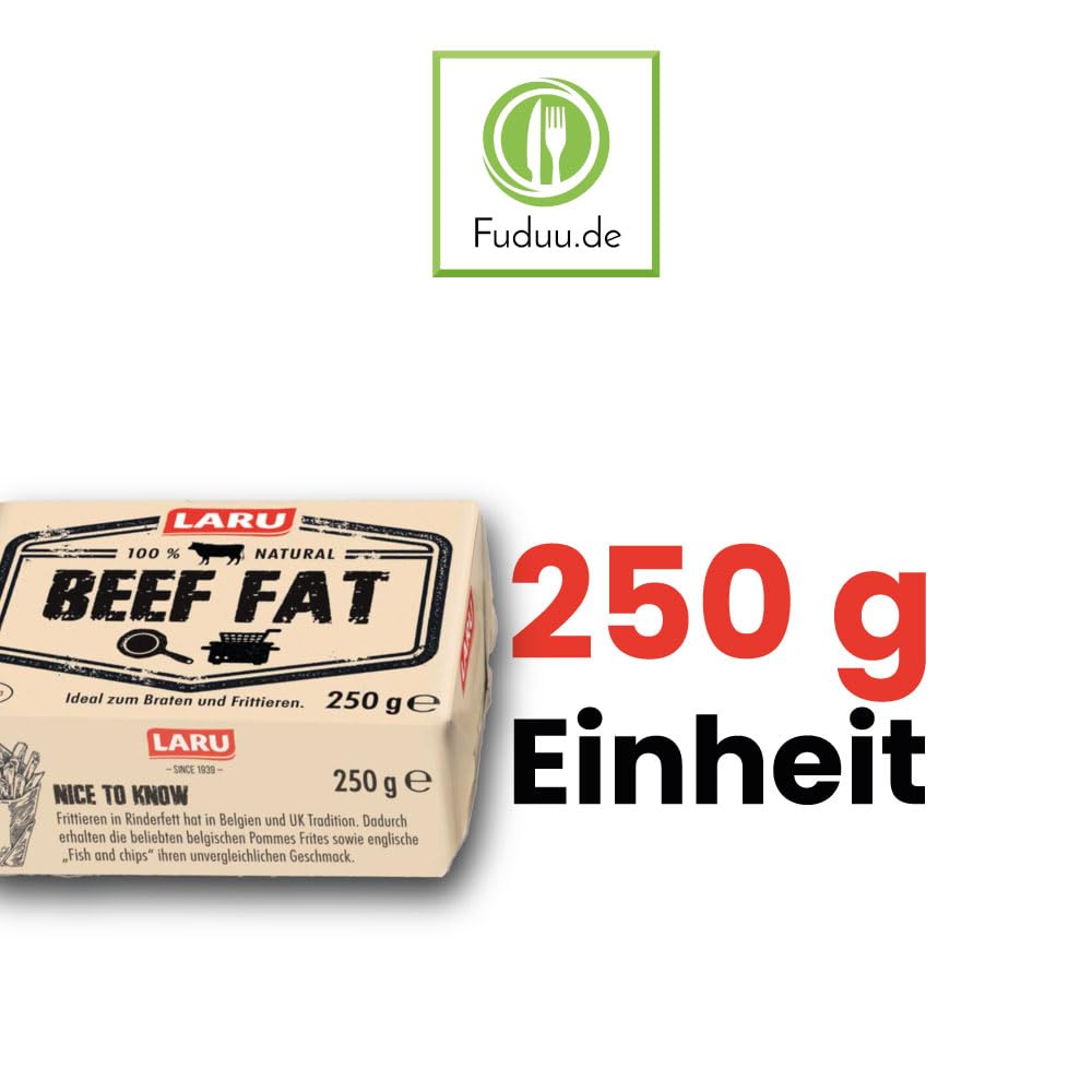 LARU - Premium Rinderfett für kulinarische Meisterwerke, Ideale Wahl zum Braten, Kochen und Backen, Hochwertiges Naturprodukt ohne Zusatzstoffe, Fuduu Edition 8 x 250g Packung