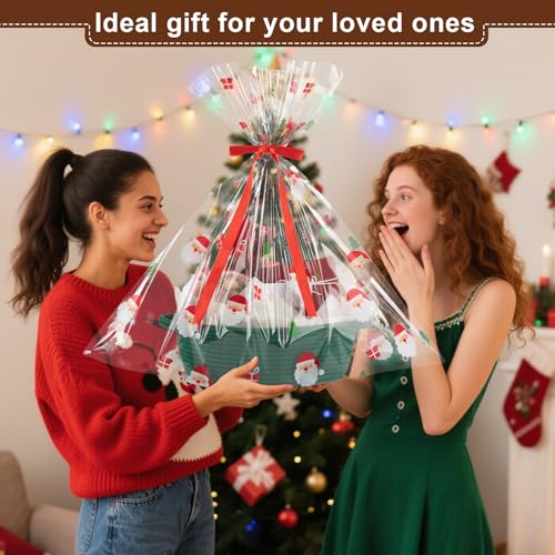 Image of OIAHOMY Gift Basket with Handle, Small Woven Basket with Gift Bag, Ribbon and Wrap Tissue Paper, Nursery Bins Empty to Fill with Small Items, Baby, Pet Toy Organizer - Christmas Green