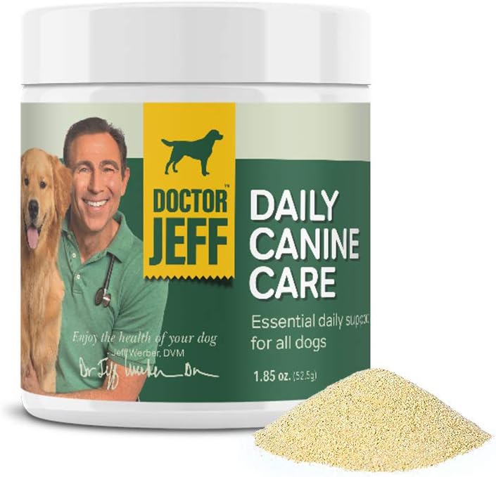Dr. Jeff’s Daily Canine Care, Vet-Formulated Powder Supplement for Dogs, with 10 Strains of Probiotics and L-Carnitine for Allergy Help, Skin & Joint Health and Digestive Support, Powder 1.85 oz