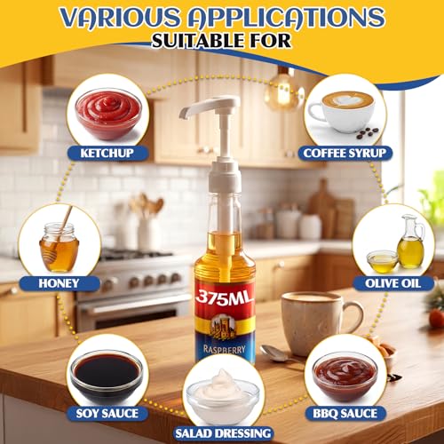 Image of Zopeal 8 Pieces Coffee Syrup Pump Dispenser Fits 375ml /12.7oz Bottles, Syrup Pump for Coffee Flavoring, Creamers, Caramel, Beverages, Kitchen Cafe Bar Drinking Mixes Food Dispenser(White)