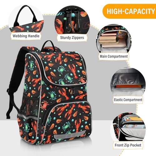 School Backpack Lobsters Crabs Shrimps Travel Hiking Large Capacity Causal Daypack Bookbag Bag Laptop Schoolbag with Reflective Tape for Boys Girls Adults4