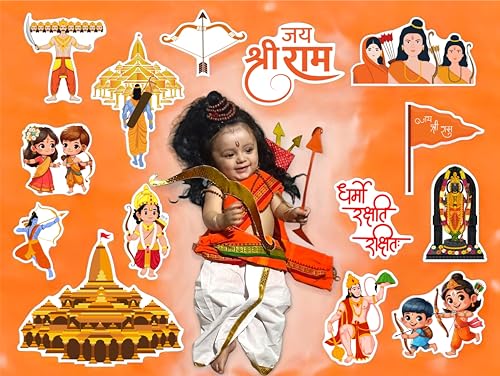 Image of Lord Ram Photo Booth Props | 23+ Piece Ramayan Devotional Set for Religious Events | Jai Shri Ram Cards - Premium Cardstock for Ram Navami, Diwali