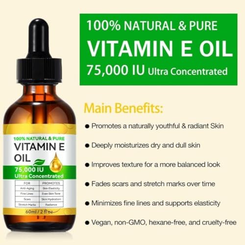 Ultra Pure Vitamin E Oil for Skin - Organic Vitamin E Oil for Face,Body,Hair - Natural Vi-tamin E Scar Oils - Non GMO, Cold Pressed - Deeply Moisturizing & Skin Repair Massage Oils - Easy to Absorbed - Image 4