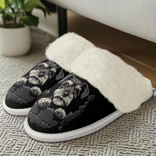Howilath Dog Print Cotton Slippers with Fur Edges Warm House Shoes with Anti-Skid Sole Casual Novelty Fuzzy Slippers4