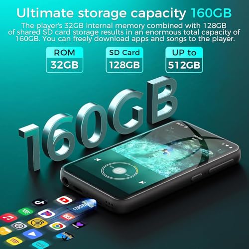 Image of 160GB MP3 Player with Bluetooth and WiFi, Spotify Music Player, Hi-Res Lossless Audio MP4 Player, 4.02 Inch HD Touchscreen, Supports Spotify, Amazon Music, Audible