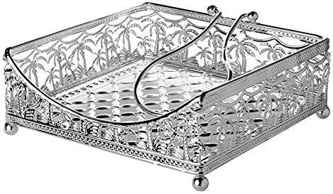 Nua58419 7.5 in. Silver Plated Flat Palm Tree Design Napkin Holder with Weighted Arm