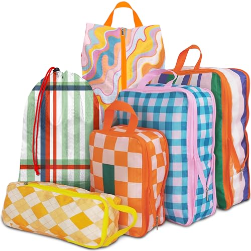 6 Pcs Compression Packing Cubes Packing Cubes for Travel Waterproof Luggage Organizer Bags Set Cute Packaging Cubes for Women Kids Backpack Carry-Ons