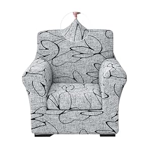 Stretch Printed Sofa Cover Couch Covers, 2-Piece Armchair Cover with Separate Cushion Cover, Washable Soft Spandex Furniture Protector for Living Room(Armchair, Grey Lotus)