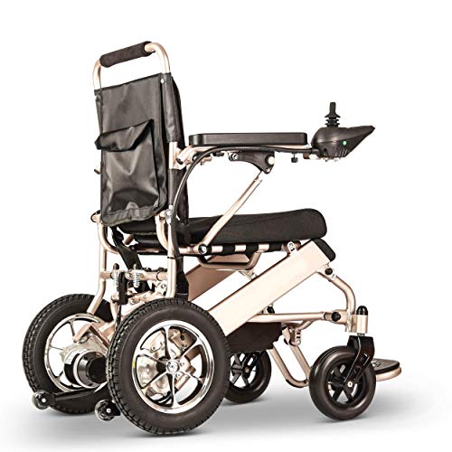 Fold And Travel Lightweight Electric Wheelchair, Mobility Scooter Wheel Chair, Aviation Travel Safe Power Wheelchair Foldable Silla De Ruedas Electrica Para Adultos (Gold, 17") #TOP5