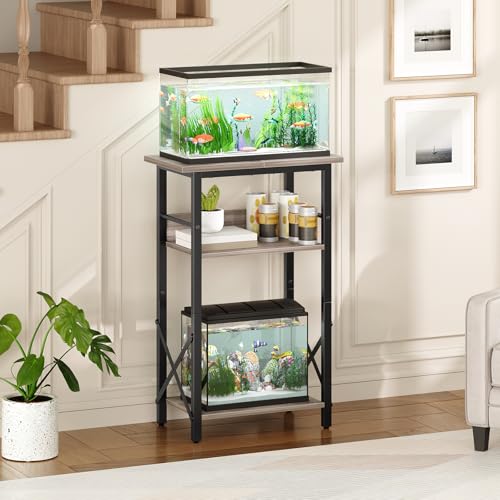 Image of HOOBRO 10 Gallon Aquarium Stand, 3-Tier Fish Tank Stand with Storage, Reptile Turtle Tank Stand with Metal Frame, 20.5 inch L x 11 inch W , Greige BG52FT01