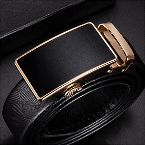 Men Belt Set Gift Cowskin Genuine Leather Belt Black Alloy Automatic Buckles Waist Accessories Strap Adjustable (Color : A Size : 120cm) (A 120)2