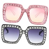JOINPAYA 2 Stück pack Damen Sonnenbrillen Quadratisch Oversize Pink Schwarz Sommer Outdoor UV...