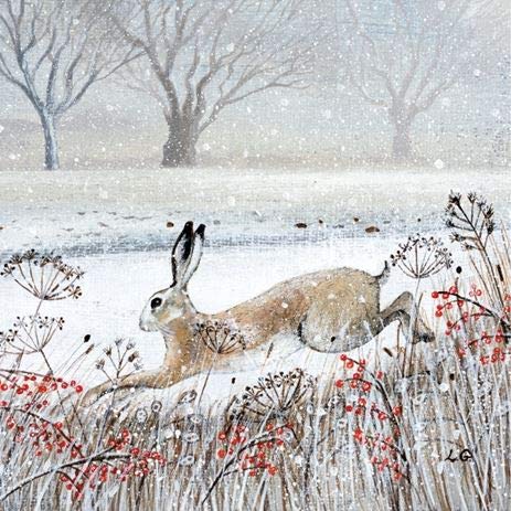 Museums & Galleries Pack of 8 Artistic Charity Christmas Cards (MG-MAHX897) - Leaping Hare by Lucy Grossmith - 8 Cards of 1 Design - Sold in Aid of Macmillan Cancer Support