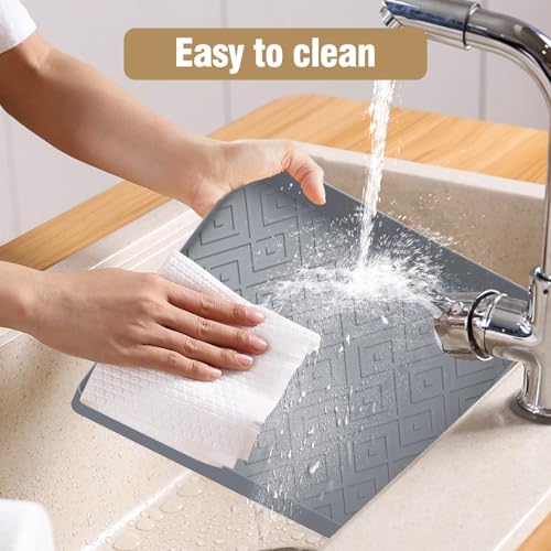 Image of Water Cooler Mat, 19.7 inch x 19.7 inch Silicone Water Dispenser Mat, Non Slip Water Cooler Tray with Raised Edge for Foor Protector, Waterproof Tray for Mini Fridge, Humidifier, Ice Maker, Kitchen (Gray)