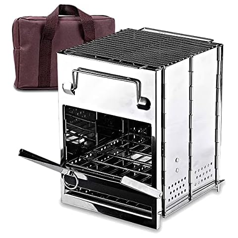 Zone Tech Heating Camping Outdoor Wood Stove - Premium Quality Portable Lightweight Small Folding Stainless Steel Camping Stove Grill Cover