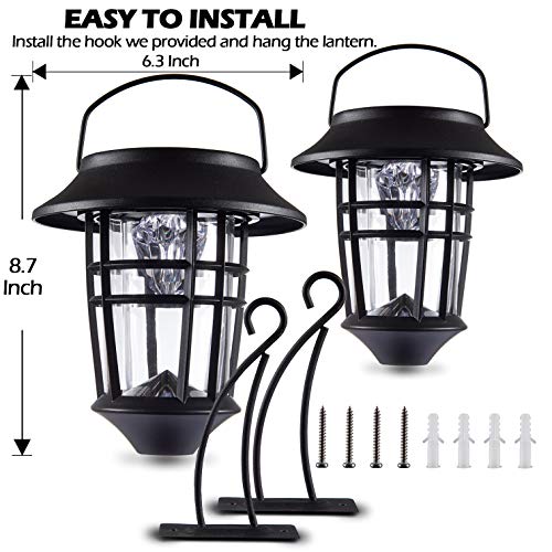 LeiDrail Solar Wall Lantern Lights Outdoor Hanging Lanterns Super Bright Warm White LED Wall Sconce Glass Landscape Lighting Decorative Waterproof with Hanging Hook - 2 Pack