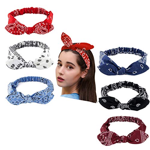 Beach Headbands for Women, 6 Pack Women's Boho Headbands for Women Girls Wide Bohemian Knotted Yoga Headband Head Wrap Hair Band Elastic Hair Band Accessories for girl (H)