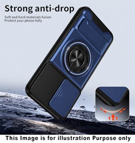 Image of Back Cover for Motorola Moto G85 5G | Armor Camera Slider 360 Degree Rotating Finger Ring Holder Case with Bracket Stand Back Case Cover (Blue)