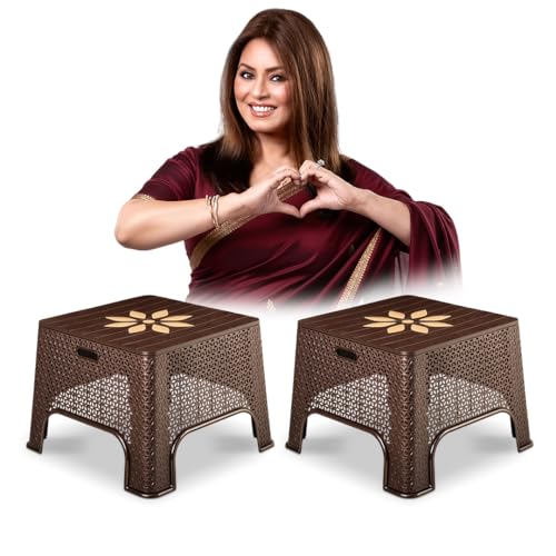 Image of MAHARAJA Plastic Coffee Table for Home & Office, DIY Assembly,(Brown,Set of 2)