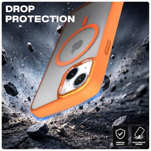 Image of Pikkme Back Cover for iPhone 15 Plus | Shockproof | Mag-Safe Compatible | Hard Transparent Back | Premium Raised Camera Protection | Bumper Case (Orange Mag-Safe)