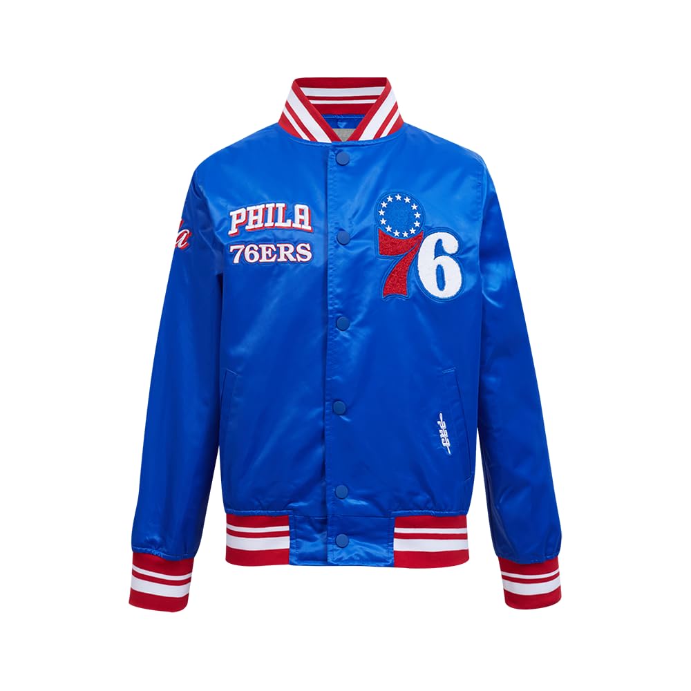 Pro Standard Unisex Children's NBA Retro Classics Bb Rib Satin Jacket, Royal Blue/Red, Small, Royal Blue/Red, S