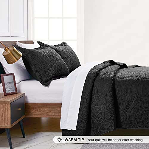Love's cabin Twin Quilt Set Black Bedspreads - Soft Bed Fall Lightweight Bedspread Comforter - Modern Style Coin Pattern Coverlet for All Season - 2 Pieces (1 Quilt, 1 Pillow Sham)