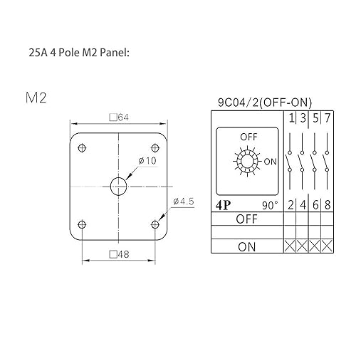 Miniatura 6 de Interruptor giratorio ATO 25A, 4 polos, interruptor de leva giratorio universal de 2 posiciones, interruptor de cambio seguro y confiable (25A)
