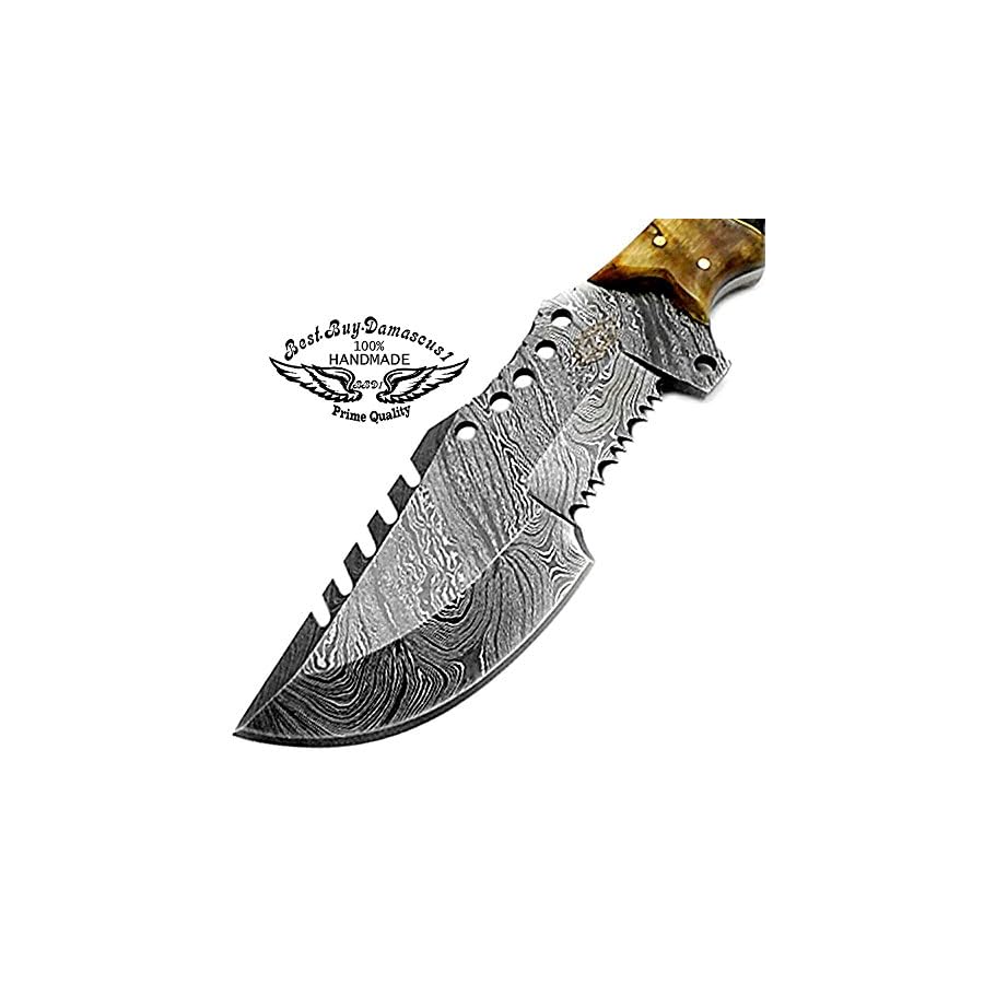 Handmade-Damascus-Steel-Tracker-Knife-95-Inch-Knifes-real-Ram-horn-Handel-Knives-Bushcraft-EDC-Survival-Knife-for-Men-Tactical-Tracker-Knife-Fixed-Blade-Knife-Premium-Quality-Knife-Mens-Gift Handmade Damascus Steel Tracker Knife - 9.5" Inch Knifes real Ram horn Handel Knives - Bushcraft- EDC Survival Knife for Men-Tactical Tracker Knife- Fixed Blade Knife- Premium Quality Knife- Mens Gift