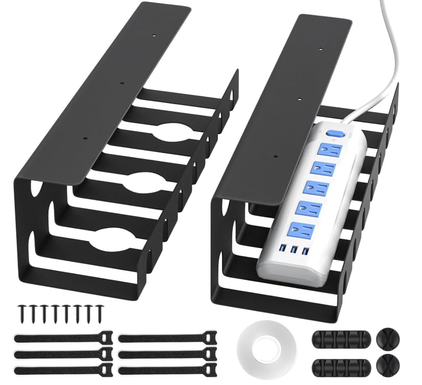 Delamu 2 Pack Metal Under Desk Cable Management Tray