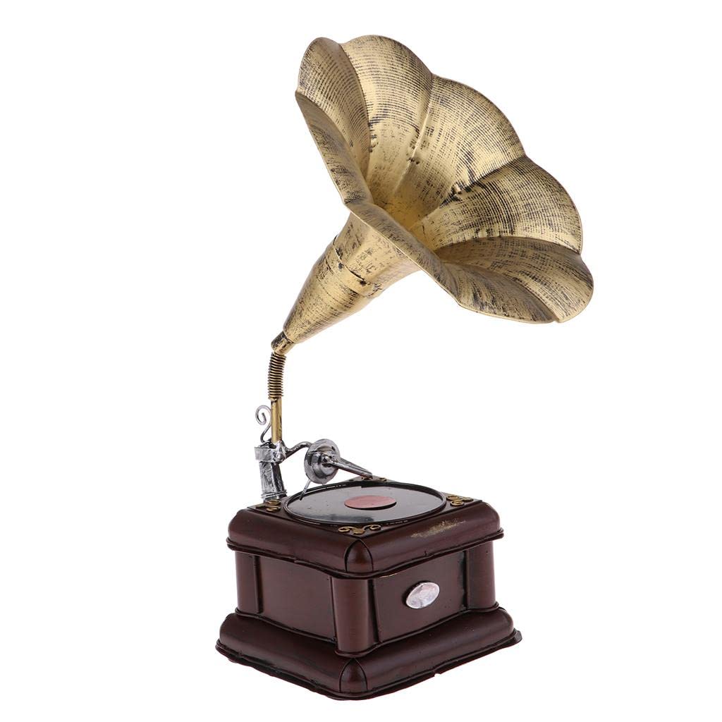 Gramophone miniature rétro harayaa en fer objet décoration maison doré - 8