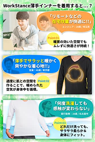 WORKSTANCE インナーシャツ メンズ 長袖 9分袖 vネック 肌着 5枚組 の商品画像 2
