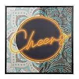 GILDE LED Bild Cheers - Leinwand - quadratisch - Höhe 83cm x Breite 83cm - blau orange schwarz - Schriftzug Design
