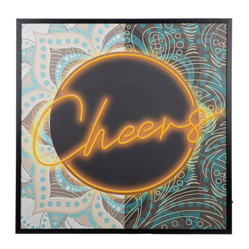 GILDE LED Bild Cheers - Leinwand - quadratisch - Höhe 83cm x Breite 83cm - blau orange schwarz - Schriftzug Design