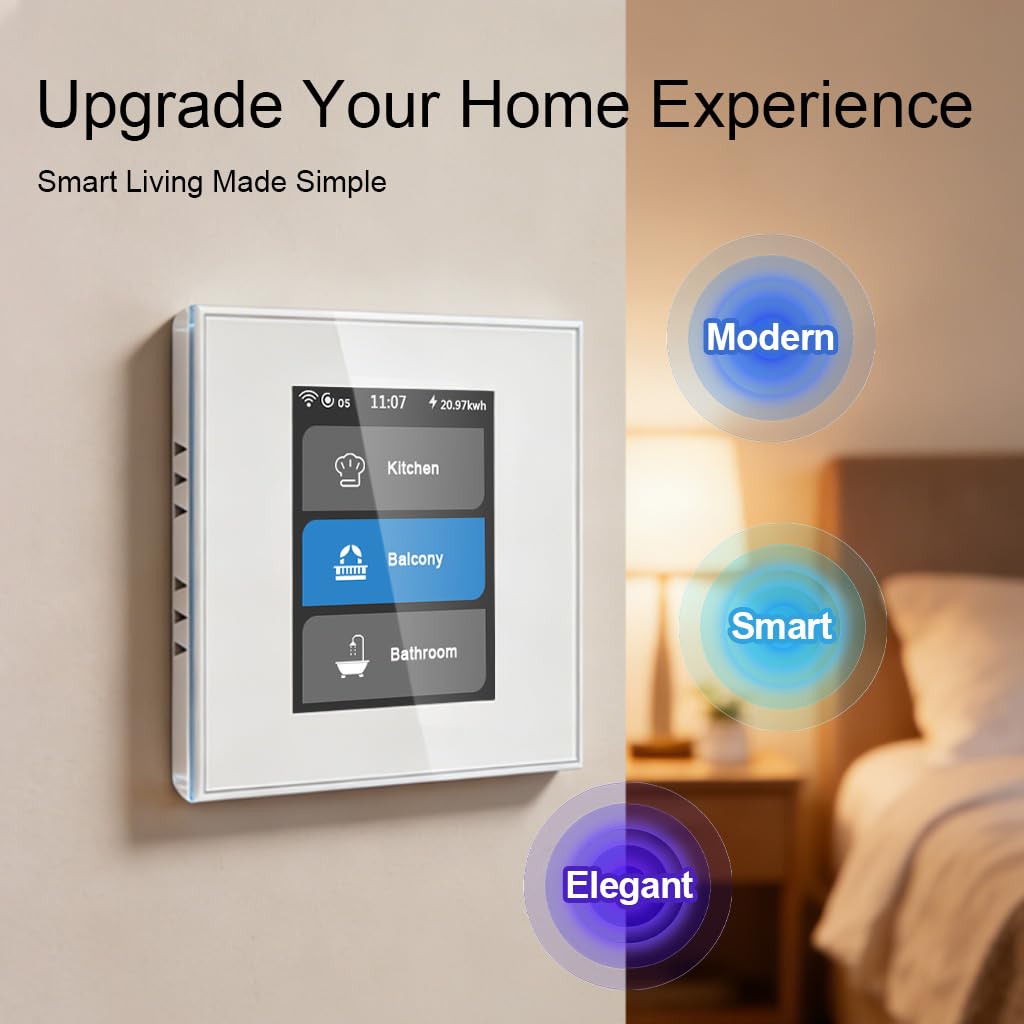 LANBON L8 Multi-Modus LCD Smart WLAN Lichtschalter, 4-in-1 (1/2/3-Kanal & Vorhang), kompatibel mit Alexa & Google, kein Dimmer, für EU-Ø60 mm Unterputzdose, Neutralleiter erforderlich, L8-HS