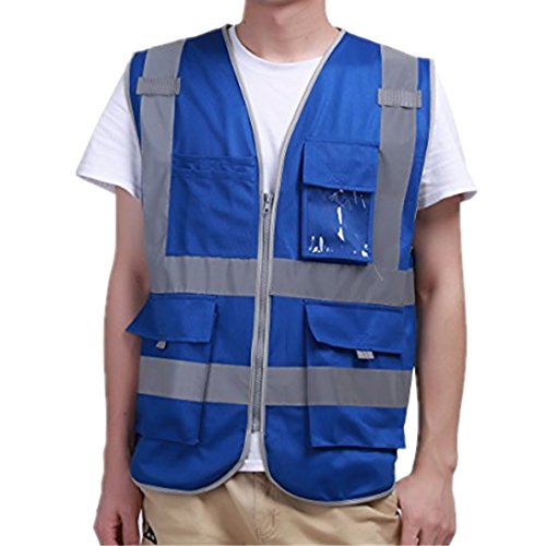 Preisvergleich Produktbild iiniim Unisex Reflektierende Sicherheitsweste Warnweste Verkehrswarnweste Baustellenweste mit Taschen M L XL XXL Blau M