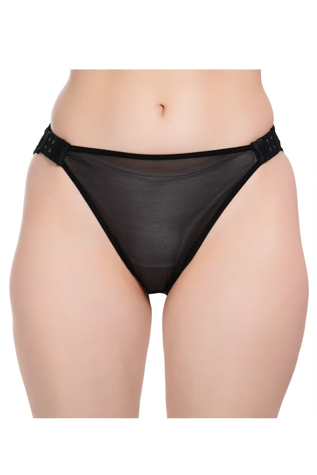 Women's Sheer Mesh Bikini Bottom with Side Buckle Detail, Black-picture-50