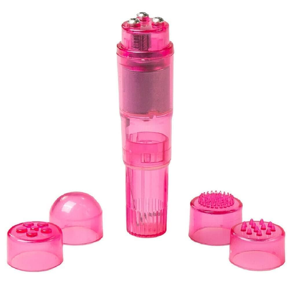 Mini herramienta portátil pequeña de masaje vibratorio, masajeador de 4 cabezas, herramienta de bolsillo para mujeres, cuello, hombro, cara, espalda, pies (2 unidades, rosa)