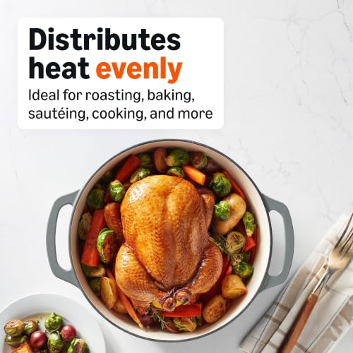 Image of Amazon Basics Enameled Cast Iron Dutch Oven Pot with Lid, Round, Dual Handles, Heavy-Duty, Oven Safe for Stews, Roasting, Baking, 7.3-Quart, Gray
