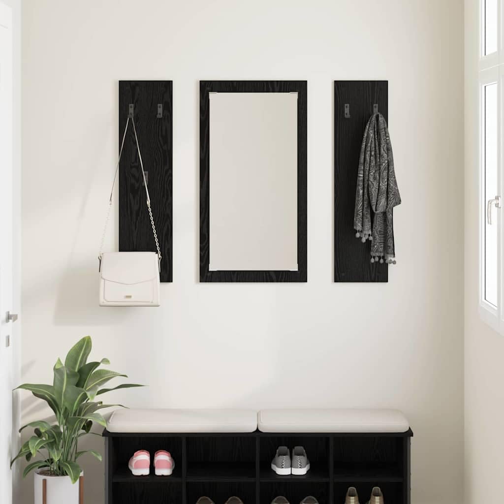 Soporte de pared para mesita de noche, color negro, aspecto de roble, material de madera, 96 x 90 x 1,5 cm, estantería de pared, estante flotante para pared, espacio de almacenamiento estable