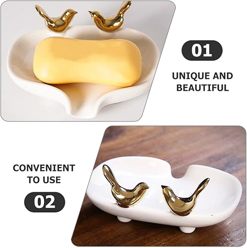 Miniatura 7 de Jabonera de cerámica, jabonera de cerámica, lindo soporte para jabón con pájaros autodrenante, barra de dibujos animados, jabonera, novedoso,