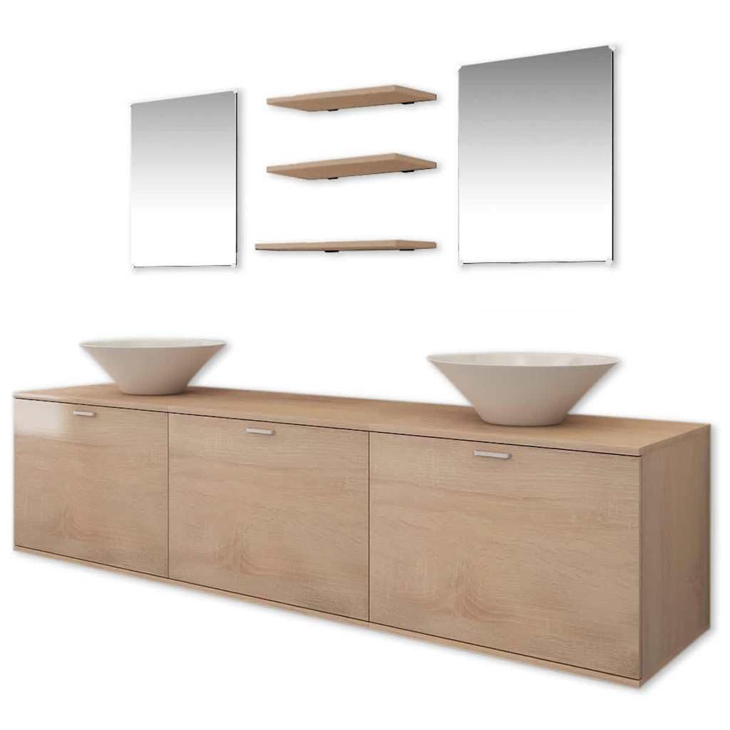 Ensemble de meubles de salle de bain 10 pièces avec 2 lavabos et 2 robinets