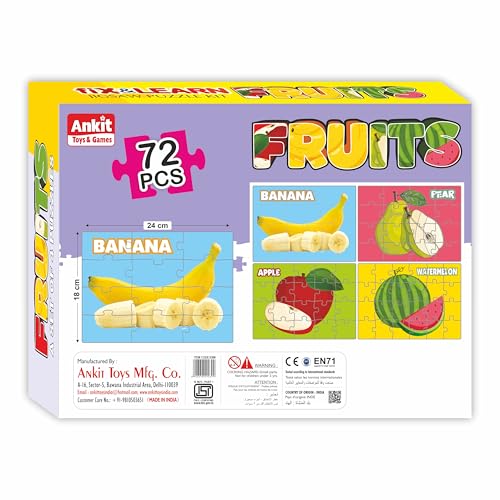 Image of Ankit Toys & Games Fix 'n' Learn Fruits Jigsaw Puzzle for Kids | Educational and Learning Toy for Kids Age 3 and Above | Boost Memory Skills | 72 Pieces Fruits Puzzles (Set of 4 Puzzles in a Box)