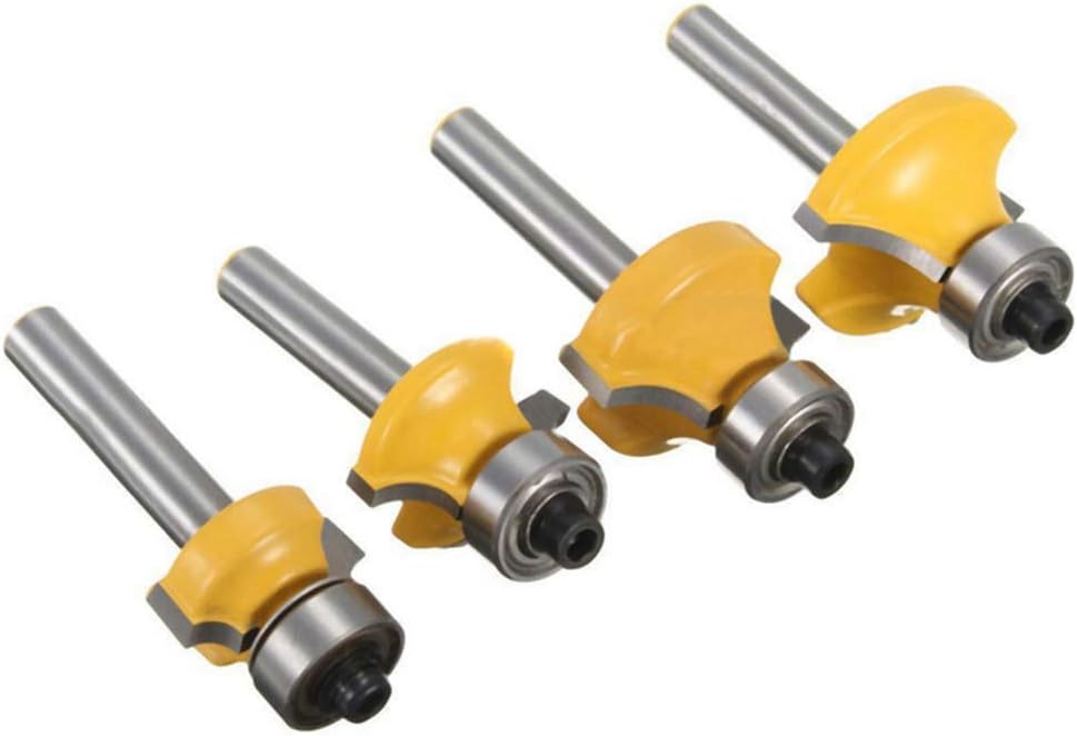 1/4-Inch Shank Roundover Edging Router Bit Set, Woodworking Milling Cutter Tools Corner Rounding Edge-Forming Bit Set 1/8", 1/4", 3/8", 1/2" Radius (4 Pack)