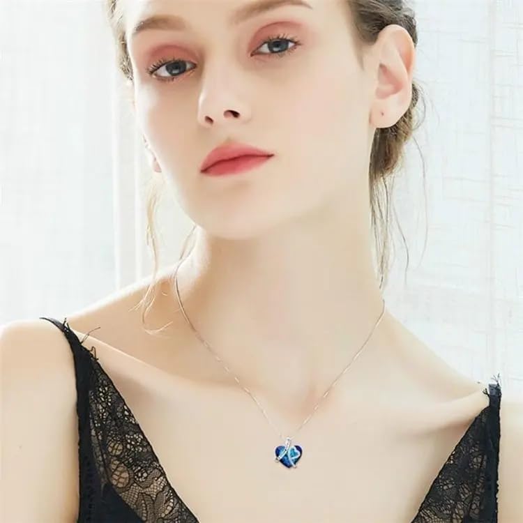Blue Ocean Heart Necklace Temperament Women Jewelry Accessories Pendant Necklace