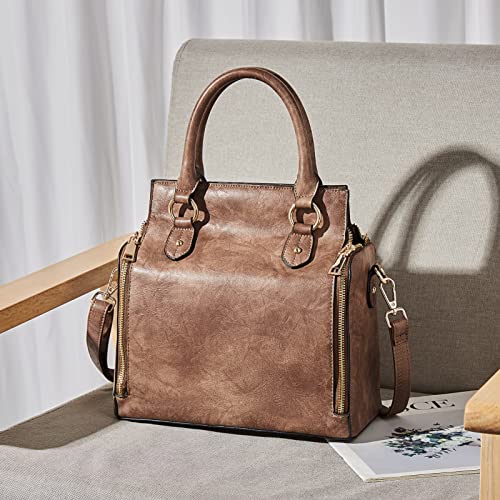 Foxlover Vegan Leather Handbags For Women Multifunctional Top Handle Purse Ladies Leather Crossbody Shoulder Bags (Brown) #TOP6