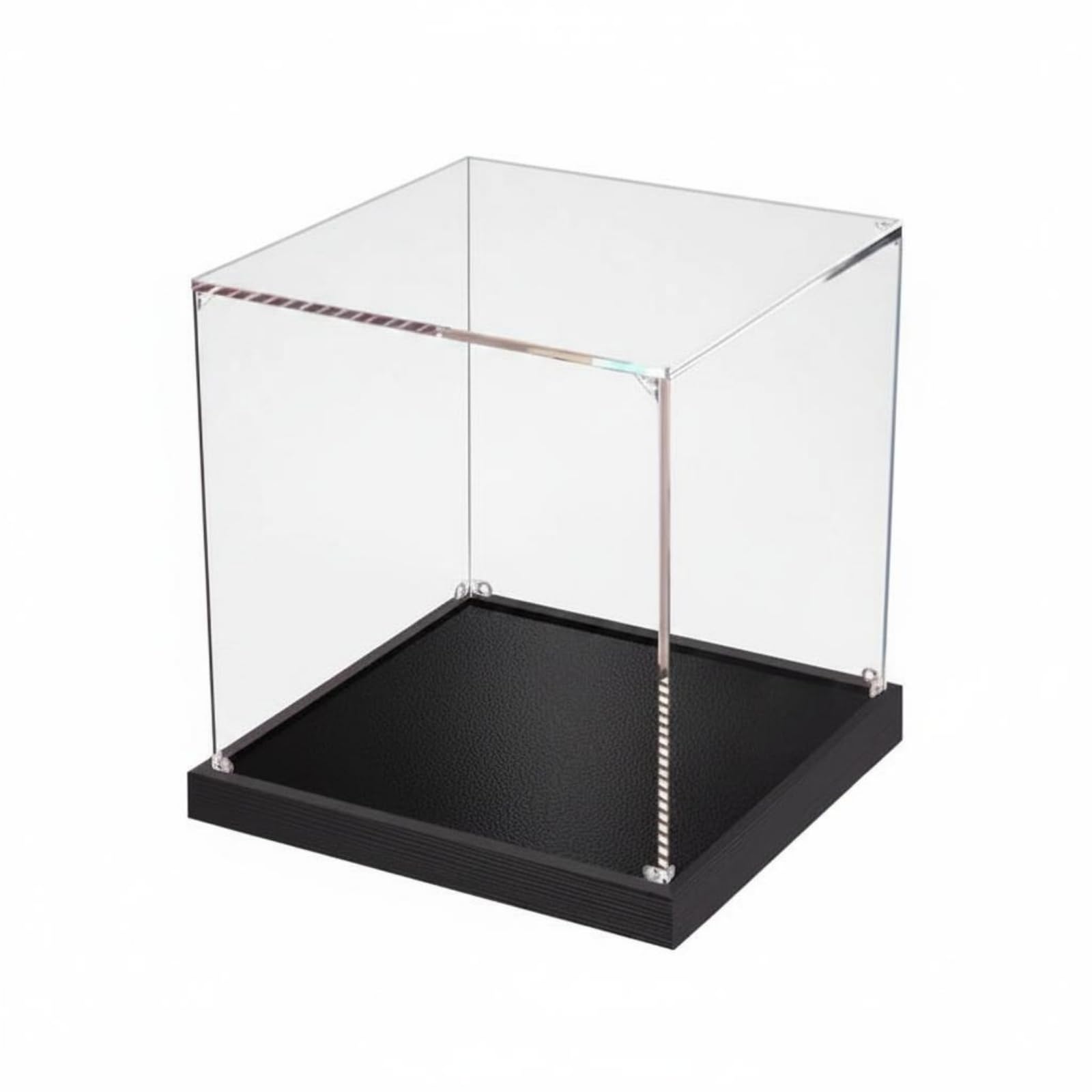 Caja Acrílica Transparente Alta Transparencia Cubierta Antipolvo Figuras Fácil Montaje Vitrina Expositora para Coleccionistas , 15x25x60 Cm Largo X Ancho X Alto , Base Negra